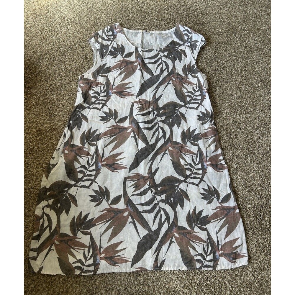 Lungo L'arno Dress Women 1X Ivory 100% Linen Tropical Side Panels Italy Coastal